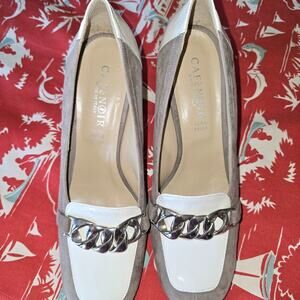 EUC CAFE NOIR Taupe Suede and White leather block heel Italian pumps size 39